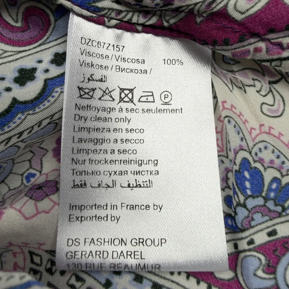Gerard Darel Paris Paisley Viscose Button Down Blouse Purple Blue 38 DZC67Z157